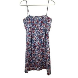 Vintage Ann Taylor 100% Cotton Square Neck Red‎ Blue Floral Dress Size S 4